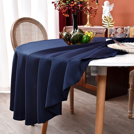 Navy Blue 210 GSM Water & Stain Resistant Round Tablecloth for Circle Table - Solid 48 Inch Table Cloth Cover in Wrinkle Free Durable Washable Polyester Fabric for Wedding, Party, Banquet.
