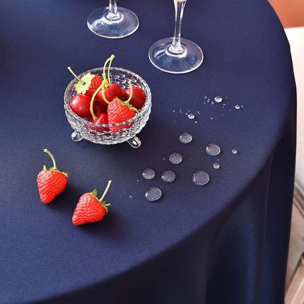 Navy Blue 210 GSM Water & Stain Resistant Round Tablecloth for Circle Table - Solid 48 Inch Table Cloth Cover in Wrinkle Free Durable Washable Polyester Fabric for Wedding, Party, Banquet.