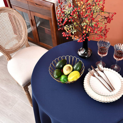 Navy Blue 210 GSM Water & Stain Resistant Round Tablecloth for Circle Table - Solid 48 Inch Table Cloth Cover in Wrinkle Free Durable Washable Polyester Fabric for Wedding, Party, Banquet.