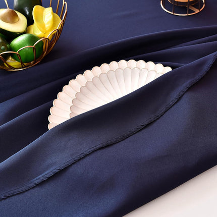 Navy Blue 210 GSM Water & Stain Resistant Round Tablecloth for Circle Table - Solid 48 Inch Table Cloth Cover in Wrinkle Free Durable Washable Polyester Fabric for Wedding, Party, Banquet.