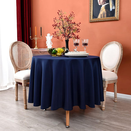 Navy Blue 210 GSM Water & Stain Resistant Round Tablecloth for Circle Table - Solid 48 Inch Table Cloth Cover in Wrinkle Free Durable Washable Polyester Fabric for Wedding, Party, Banquet.