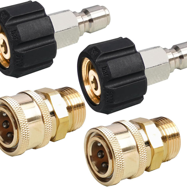 Pressure Washer Quick Connect Fittings, M22 14mm to 3/8 Inch Quick Connector Power Washer Adapter, 2 Set.
