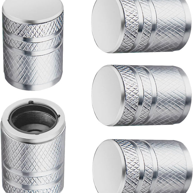Tire Valve Stem Caps - (5 Pack) Metal Air Caps with Plastic Liner, Corrosion Resistant, Leak-Proof, Universal Stem Covers for Cars Trucks Motorcycles and Bikes - Silver.