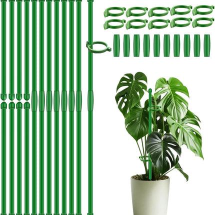 20Pcs Plant Support Stakes 17 inch  Garden Orchid Sticks Extended to 3ft 4ft 5ft Plant Poles with Clips for Indoor Outdoor Potted Tomato Rose Amaryllis Vegetables Comes with 20 Ties.