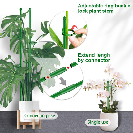20Pcs Plant Support Stakes 17 inch  Garden Orchid Sticks Extended to 3ft 4ft 5ft Plant Poles with Clips for Indoor Outdoor Potted Tomato Rose Amaryllis Vegetables Comes with 20 Ties.