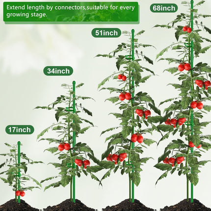 20Pcs Plant Support Stakes 17 inch  Garden Orchid Sticks Extended to 3ft 4ft 5ft Plant Poles with Clips for Indoor Outdoor Potted Tomato Rose Amaryllis Vegetables Comes with 20 Ties.