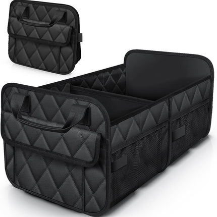 Trunk Organizer for SUV – Foldable & Portable Car Organizers and Storage with 2 Compartments, Large Capacity Car Trunk Organizer Car Accessories for Truck Sedan, Black, 21.7" x 12.8" x 11.0".