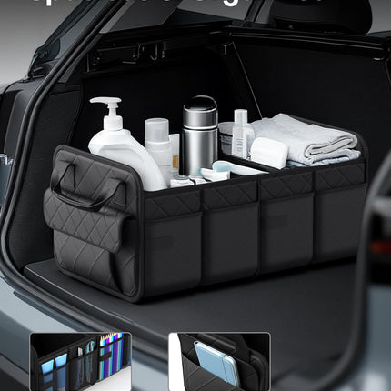 Trunk Organizer for SUV – Foldable & Portable Car Organizers and Storage with 2 Compartments, Large Capacity Car Trunk Organizer Car Accessories for Truck Sedan, Black, 21.7" x 12.8" x 11.0".