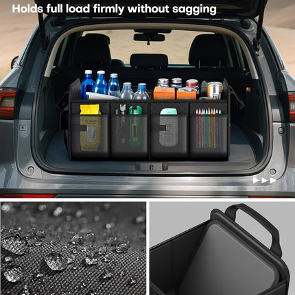 Trunk Organizer for SUV – Foldable & Portable Car Organizers and Storage with 2 Compartments, Large Capacity Car Trunk Organizer Car Accessories for Truck Sedan, Black, 21.7" x 12.8" x 11.0".