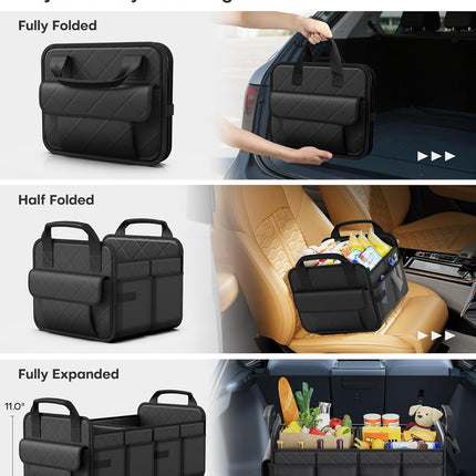 Trunk Organizer for SUV – Foldable & Portable Car Organizers and Storage with 2 Compartments, Large Capacity Car Trunk Organizer Car Accessories for Truck Sedan, Black, 21.7" x 12.8" x 11.0".