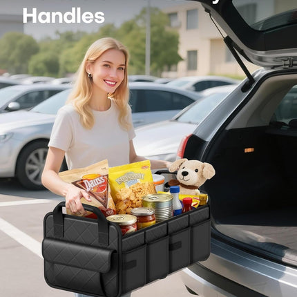 Trunk Organizer for SUV – Foldable & Portable Car Organizers and Storage with 2 Compartments, Large Capacity Car Trunk Organizer Car Accessories for Truck Sedan, Black, 21.7" x 12.8" x 11.0".