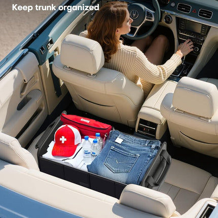 Trunk Organizer for SUV – Foldable & Portable Car Organizers and Storage with 2 Compartments, Large Capacity Car Trunk Organizer Car Accessories for Truck Sedan, Black, 21.7" x 12.8" x 11.0".
