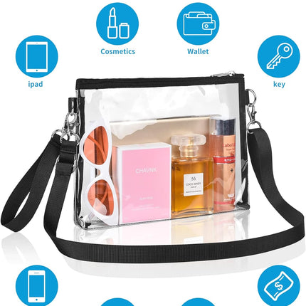 Clear Bag for Stadium Events, Clear Purse with Detachable Strap, Sports fan Handbag Purses for Game Day and Concert.