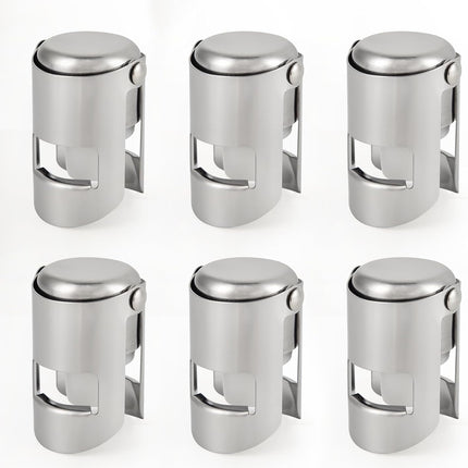 Pack of 6 Stainless Steel Champagne Stoppers, Prosecco, Sparkling Wine Bottle Stopper, Cork.