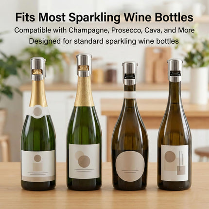 Pack of 6 Stainless Steel Champagne Stoppers, Prosecco, Sparkling Wine Bottle Stopper, Cork.