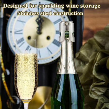 Pack of 6 Stainless Steel Champagne Stoppers, Prosecco, Sparkling Wine Bottle Stopper, Cork.