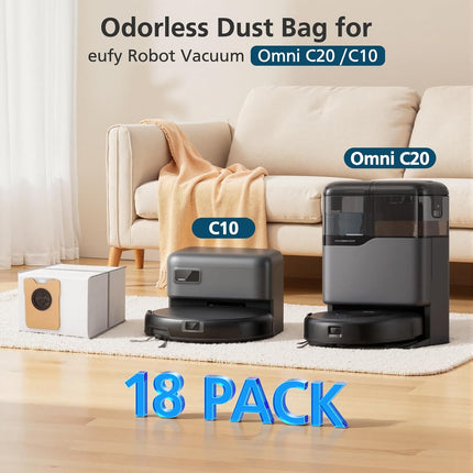 18 pcs Dust Bags for eufy Omni C20 C10 Robot Vacuum, 3.6L Large Capacity Replacement Bags with 3-Layer Odorproof & Leakproof Fabric.