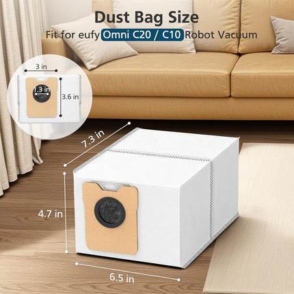 18 pcs Dust Bags for eufy Omni C20 C10 Robot Vacuum, 3.6L Large Capacity Replacement Bags with 3-Layer Odorproof & Leakproof Fabric.