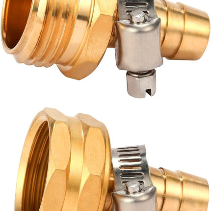 Brass Garden Hose Connector Repair Mender Kit with Stainless Clamp,Fits 1/2" Water Hose Fitting (1/2" Barb x 3/4" GHT).