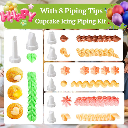 Cake Decorating Gun, Cupcake Icing Piping Kit, Cake Decorating Kit with 8 Piping Tips, Cupcake Injector/Decorating Icing Set, White.
