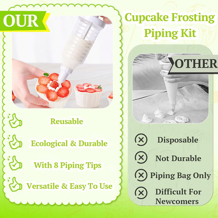 Cake Decorating Gun, Cupcake Icing Piping Kit, Cake Decorating Kit with 8 Piping Tips, Cupcake Injector/Decorating Icing Set, White.