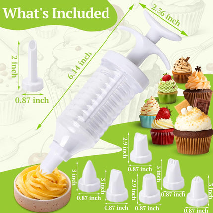 Cake Decorating Gun, Cupcake Icing Piping Kit, Cake Decorating Kit with 8 Piping Tips, Cupcake Injector/Decorating Icing Set, White.