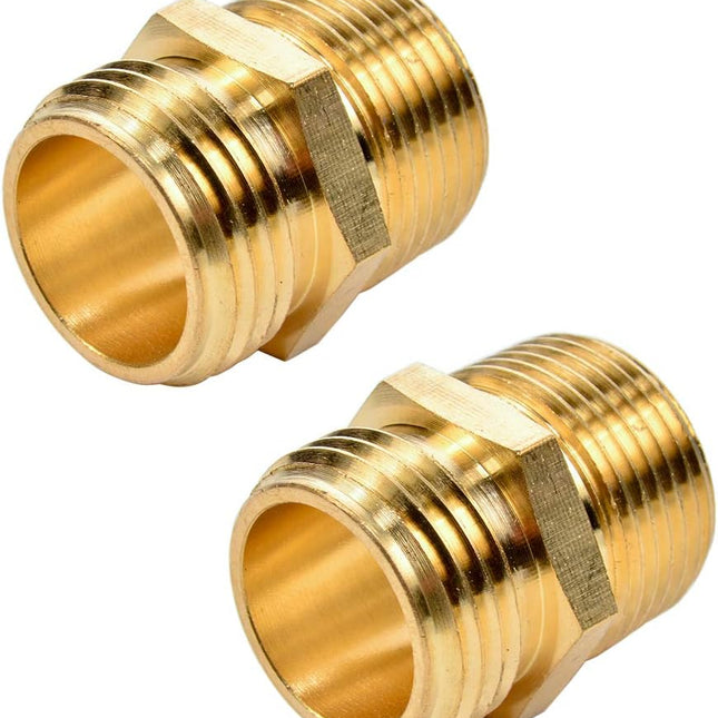 2 Pack 3/4" GHT to 3/4" NPT Male Connector, Brass Garden Hose Fitting, Male Hose Adapter.