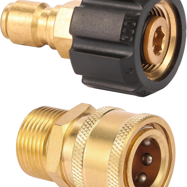 Pressure Washer Quick Connect Fittings, Quick Connect Kit M22 14mm to 3/8 Inch, 2 Pieces.