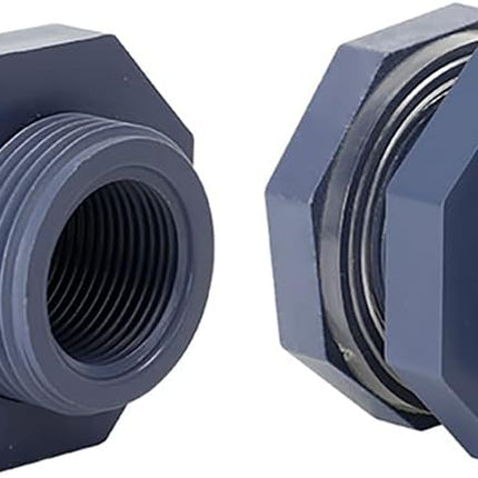 2 Pieces 3/4 Inch PVC Bulkhead Fitting for Water Barrel, Water Tank, Rain Barrels,NPT3/4 female thread(1 inch I.D.) PVC.