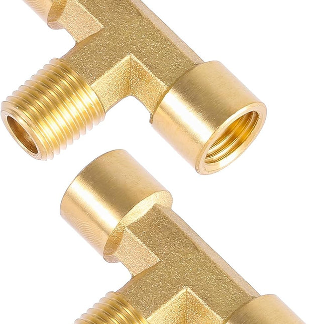 2 Pack 1/4" NPT Brass Tee Pipe Fitting,T Shape Connectors,1/4" NPT Female x 1/4" NPT Female x 1/4" NPT Male Pipe Fitting.