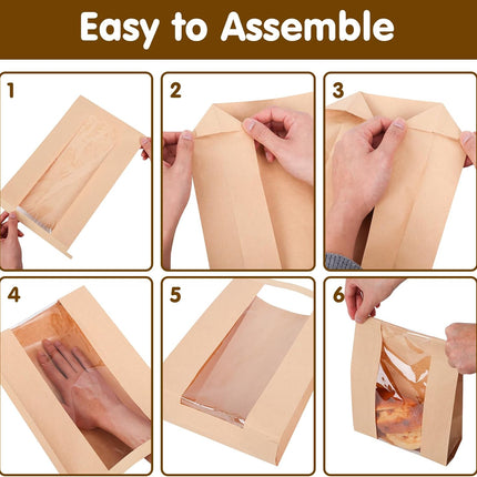 120 Pack Large Paper Bread Bags for Homemade Bread, 13.7x8.3x3.5 Inches, Sourdough Bread Bags with Tin Tie Tab and Clear Front Window, Includes 144 Label Seal Stickers (Brown).