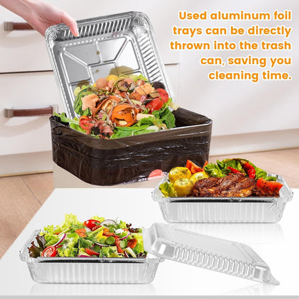 40 Pack 8x8 Inch Aluminum Pans with Clear Plastic Lids - Square Baking Cake Pans - Foil Pans with Lids - Disposable Food Containers Great for Cooking, Heating, Storing, Prepping Food.