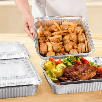 40 Pack 8x8 Inch Aluminum Pans with Clear Plastic Lids - Square Baking Cake Pans - Foil Pans with Lids - Disposable Food Containers Great for Cooking, Heating, Storing, Prepping Food.