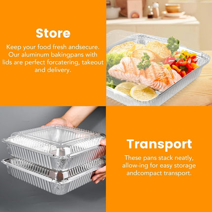 40 Pack 8x8 Inch Aluminum Pans with Clear Plastic Lids - Square Baking Cake Pans - Foil Pans with Lids - Disposable Food Containers Great for Cooking, Heating, Storing, Prepping Food.