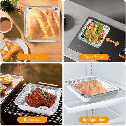 40 Pack 8x8 Inch Aluminum Pans with Clear Plastic Lids - Square Baking Cake Pans - Foil Pans with Lids - Disposable Food Containers Great for Cooking, Heating, Storing, Prepping Food.