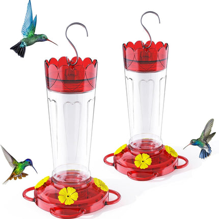 Plastic Hummingbird Feeder, 2-Pack 14 OZ Ant & Bee Proof Hummingbird Feeders for Outdoors Hanging, Leak-Proof Nectar Feeders with 4 Feeding Ports and Perches, Gifts for Mom, Birdlovers.