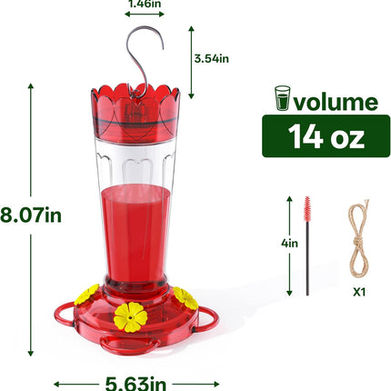Plastic Hummingbird Feeder, 2-Pack 14 OZ Ant & Bee Proof Hummingbird Feeders for Outdoors Hanging, Leak-Proof Nectar Feeders with 4 Feeding Ports and Perches, Gifts for Mom, Birdlovers.