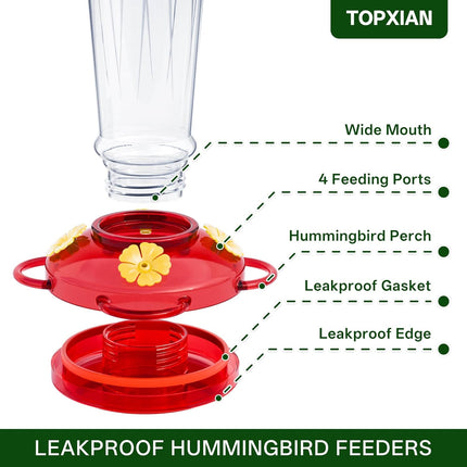 Plastic Hummingbird Feeder, 2-Pack 14 OZ Ant & Bee Proof Hummingbird Feeders for Outdoors Hanging, Leak-Proof Nectar Feeders with 4 Feeding Ports and Perches, Gifts for Mom, Birdlovers.