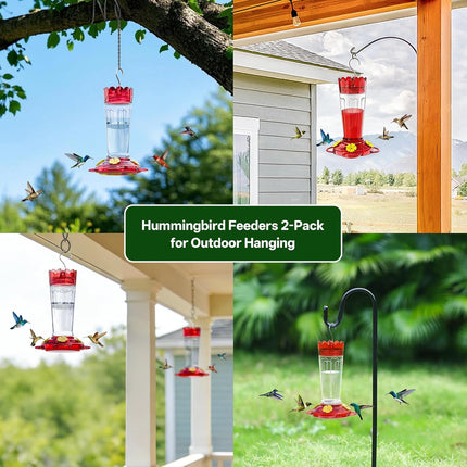 Plastic Hummingbird Feeder, 2-Pack 14 OZ Ant & Bee Proof Hummingbird Feeders for Outdoors Hanging, Leak-Proof Nectar Feeders with 4 Feeding Ports and Perches, Gifts for Mom, Birdlovers.