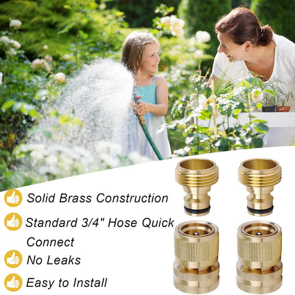 Brass Hose Quick Connect, 3/4 Inch GHT Thread Garden Hose Quick Connector No-Leak Water Hose Quick Connect Fittings Male and Female - 2Packs.