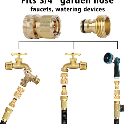 Brass Hose Quick Connect, 3/4 Inch GHT Thread Garden Hose Quick Connector No-Leak Water Hose Quick Connect Fittings Male and Female - 2Packs.