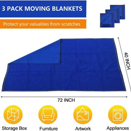 3 Pack Moving Blankets 40x72in Heavy Duty Padded Packing Blankets for Moving Shipping Protecting Furniture Professional Quilted Furniture Blankets for Moving Supplies.