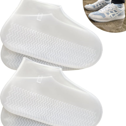 Waterproof Shoe Covers 2 Pairs,Rain Shoe Covers Reusable Silicone Non Slip Shoe Covers for Outdoor,Rain Shoe Covers for Women and Men (Clear, Large).