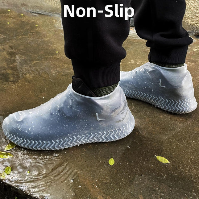 Waterproof Shoe Covers 2 Pairs,Rain Shoe Covers Reusable Silicone Non Slip Shoe Covers for Outdoor,Rain Shoe Covers for Women and Men (Clear, Large).
