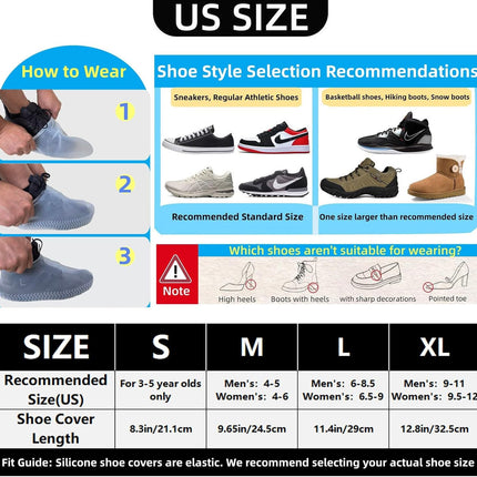 Waterproof Shoe Covers 2 Pairs,Rain Shoe Covers Reusable Silicone Non Slip Shoe Covers for Outdoor,Rain Shoe Covers for Women and Men (Clear, Large).
