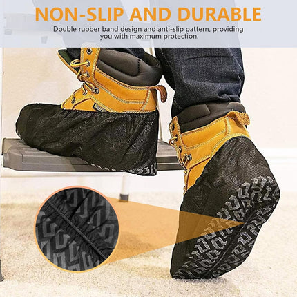 Shoe Covers Disposable 50 Pack (25 Pairs) - Durable, Non-Slip, Water Resistant, and Recyclable Boot Covers for Indoor and Outdoor Use - One Size Fits Most (Non-woven-Black).