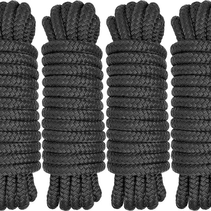 Boat Dock Lines 1/2" x 15' - Double Braided Nylon Boat Ropes for Docking with 12" Loop, Marine-Grade High Strength Boat Lines Dock Rope, Premium Marine Rope Mooring Lines, Easy Handling - 4 Pack,Black.