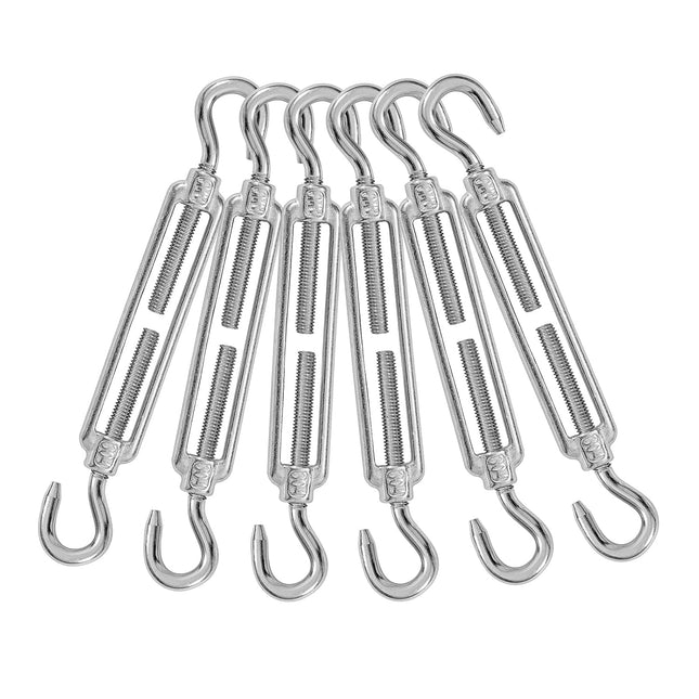 6PCS M6 Hook & Hook Turnbuckle 304 Stainless Steel Turnbuckle Wire Rope Tension Heavy Duty Turnbuckles for Cable Railing Wire Rope Hardware Kit (M6, Hook & Hook).