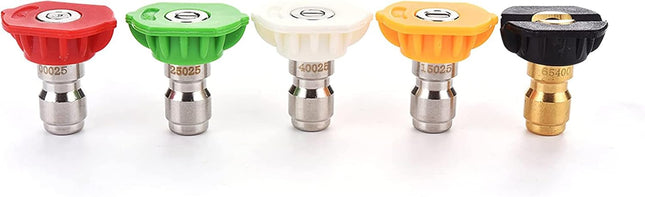Pressure Washer Spray Nozzle Tips Multiple Degrees, 1/4 inch 5-Pack (2.5 GPM).