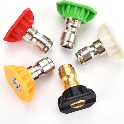 Pressure Washer Spray Nozzle Tips Multiple Degrees, 1/4 inch 5-Pack (2.5 GPM).